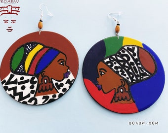 Divine Duafe Godis Hand Painted Earrings Handmade Headwrap Afrocentric Wearable Art (BOABW)