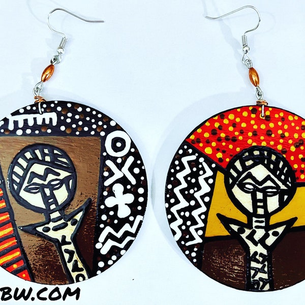 Fertility Dolls Earrings Ashanti Tribe  (Hand Painted Earrings) BOABW wood earrings Afrocentric Earrings Wearable Art