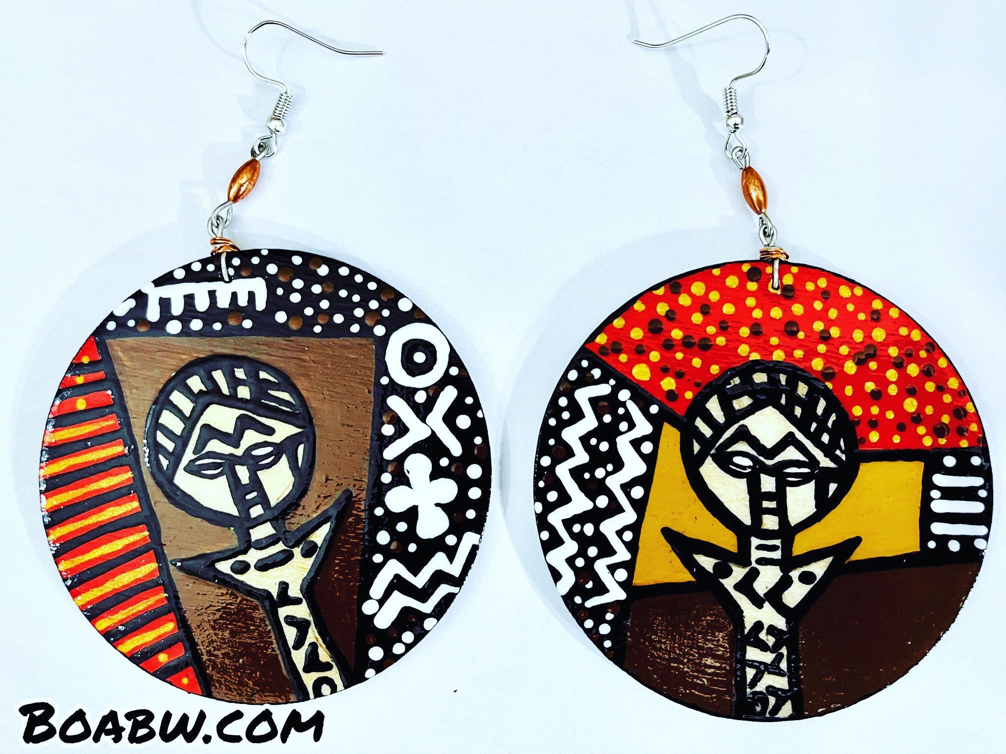 Fertility Dolls Earrings Ashanti Tribe hand Painted Earrings BOABW Wood  Earrings Afrocentric Earrings Wearable Art 