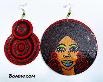 Queen Di Earrings (Hand Painted Earrings) Wood Earrings Afrocentric Handmade BOABW