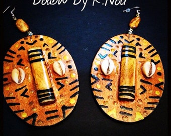 Indigenous Afrocentric Art Earrings  (Hand Painted Earrings) Wearable Art (Ethnic Earrings) Shamans Earrings