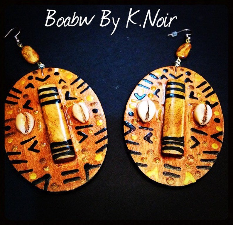 Indigenous Afrocentric Art Earrings Hand Painted Earrings Wearable Art Ethnic Earrings Shamans Earrings image 1