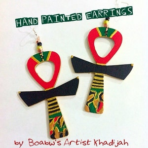 Queen Key of life Earrings (Hand Painted Earrings) Afrocentric (Egyptian Earrings) Ankh