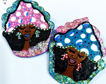 Afro Mushroom Gurls Earrings (Afrocentric Hand Painted Earrings Wearable Art BOABW Magical whimsical