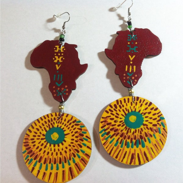 Festive Africa Earrings Hand Painted Earrings Wearable Indigenous BOABW HANDMADE