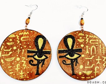 Life of Ra/Horus Earrings (Hand Painted Earrings) Ankh Handmade Ankh Wearable Art
