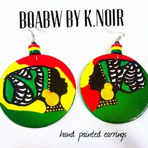 Empress Godis Earrings (Hand Painted Earrings) Goddess Earrings (Rasta Earrings) Afrocentric