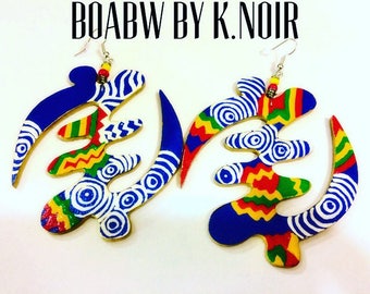 Gye Nyame rasta Print Earrings (Hand Painted Earrings ) Kente Design (Wearable Art) Afrocentric