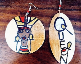Queens Ankh Earrings (Hand Painted Earrings) Afrocentric Goddess Original Art BOABW