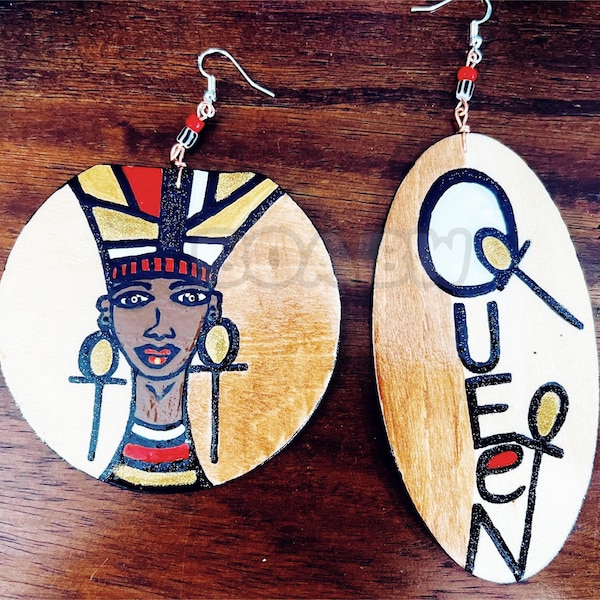 Queens Ankh Earrings (Hand Painted Earrings) Afrocentric Goddess Original Art BOABW