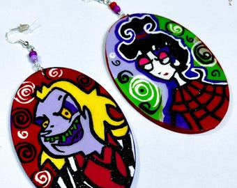 Beetlejuice Lydia Earrings ( Hand Painted Earrings Wearable Art BOABW