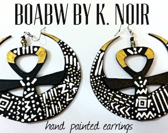 Mudcloth Life Key Earrings (Hand Painted Earrings ) Afrocentric  Wearable Functional art
