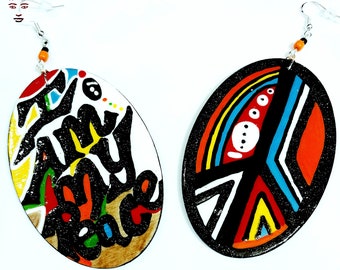 I am my peace Earrings (Afrocentric Hand Painted Earrings Wearable Art BOABW Statement Earrings