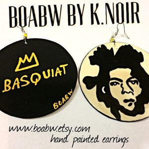 Jean Michel Basquiat-oorbellen (zwarte kunstenaar) Handgeschilderde oorbellen Afro Latina (BOABW) afbeelding 2
