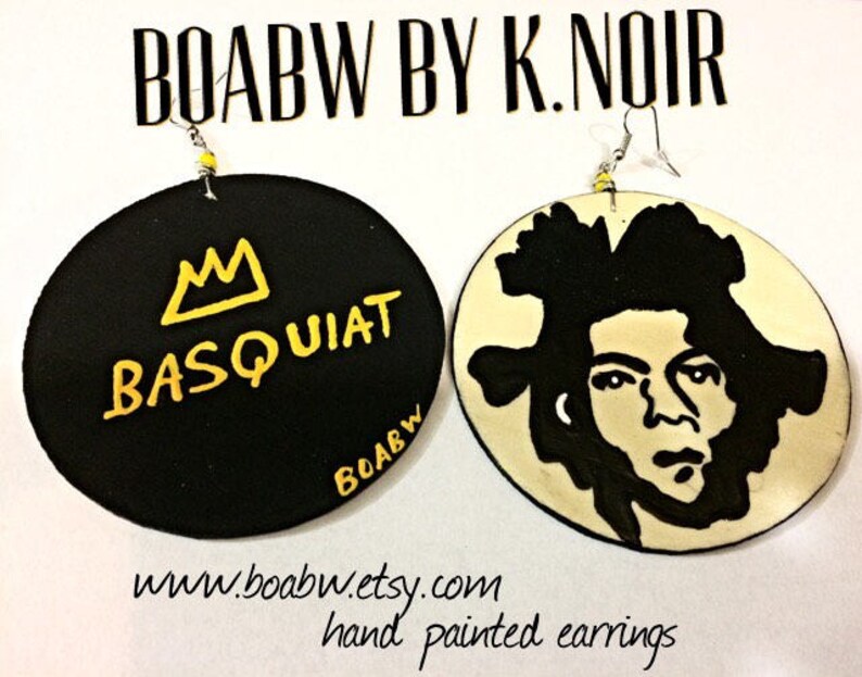 Jean Michel Basquiat-oorbellen (zwarte kunstenaar) Handgeschilderde oorbellen Afro Latina (BOABW) afbeelding 2