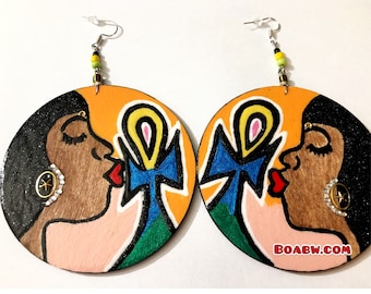 Godis Kiss of Life Earrings (Hand Painted Earrings) Afro Art Hand Painted Earrings Afrocentric BOABW