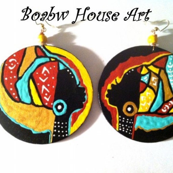 On & On Headwrap Earrings (Bronze) Hand Painted Earrings (Afrocentric Earrings)