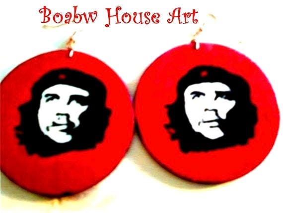 Che Guevara Earrings (Revolutionary) Revolution (Ernesto Guevara) Argentine (Hand Painted Earrings) (BOABW)