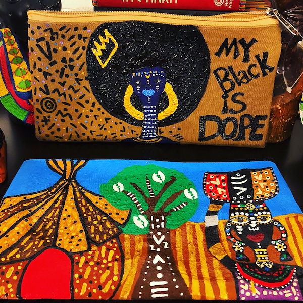 Boabw's  Hand Painted Clutches Hand Painted  Afrocentric Art Wearable Art