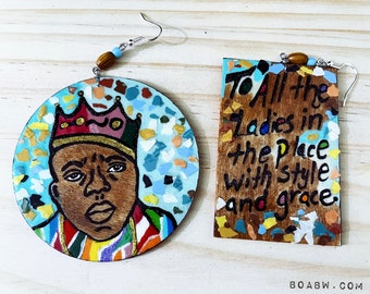 BIGGIE Style and Grace Earrings) Hand Painted Earrings HIP HOP Boabw