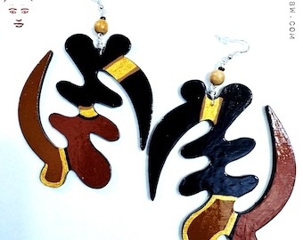 Gye Nyame Shape B-oorbellen (handgeschilderde oorbellen) Afrocentrische oorbellen) oorbellen van natuurlijk haar
