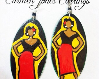 Carmen Jones Earrings  (Hand Painted Earrings) Hand Drawn Earrings (Dorothy Dandridge) Black Hollywood