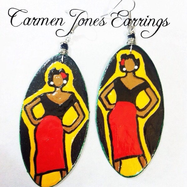 Carmen Jones Earrings  (Hand Painted Earrings) Hand Drawn Earrings (Dorothy Dandridge) Black Hollywood