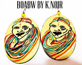 Kenya  Masai  Earrings Afrocentric African Indigenous Maasai tribe kenya Hand Painted Earrings (BOABW)