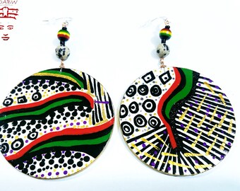 Came to my Head (RBG) Hand Painted Earrings Afrocentric Wearable Art BOABW