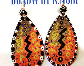 Afrocentric Drops Earrings (Hand Painted Earrings) Afrocentric Fashion ( Wearable Art)