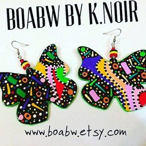 Spring Evolution Earrings (Hand Painted Earrings) Butterflies Earrings (wood earrings) Rasta Earrings (Colorful Wearable Art)