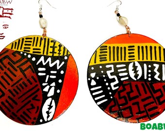 Unity’s Mudcloth is Fashion Earrings Boabw’s Original Designs Afrocentric Hand Painted Earrings