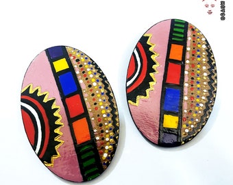 BOABW’S Crowned Shield Earrings (Hand Painted Earrings) Wearable Art Afrocentric