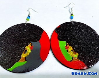 Jazzy Fro Hand Painted Earrings Handmade Wearable Art Ear Candy Black Business Afrocentric Afro Art functional art BOABW