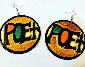 Poet Earrings (Hand Painted  Earrings ) Handmade (Afrocentric Earrings) Statement Earrings