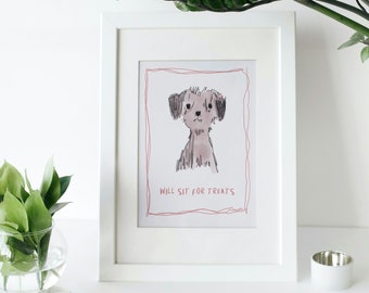 Funny Dog Print, Will Sit For Treats, Dog Lover Wall Art (Digital Download)