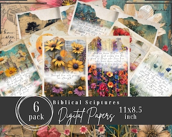 Bibel Schriften Junk Journal, Wildblumen Junk Journal, Bibel Journal, christliche druckbare, herunterladbare digitale Papiere