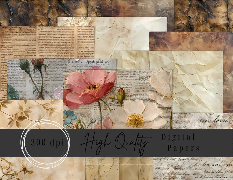 20 Vintage Paper Backgrounds | Printable Junk Journal Pages | Antique ...