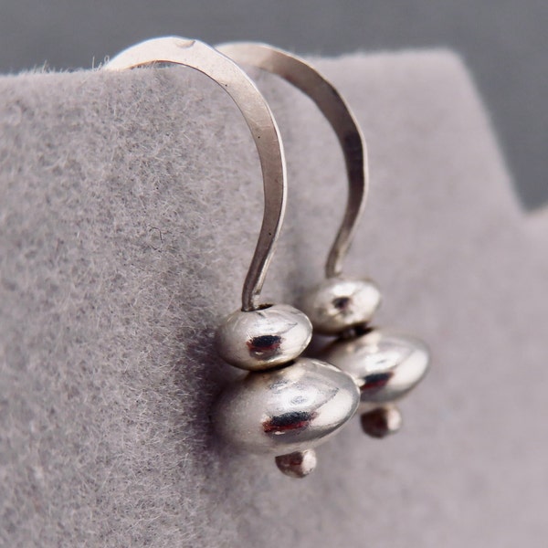 Petite hand forged sterling silver dangle earrings, everyday drops, artisan silver earrings, simple silver dangles