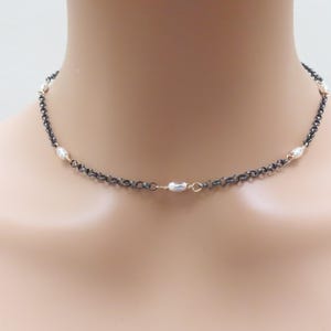 Collier en métal mélangé gold filled et argent sterling, bijoux en métal mélangé oxydé, chaîne noire, argentée et dorée avec rallonge