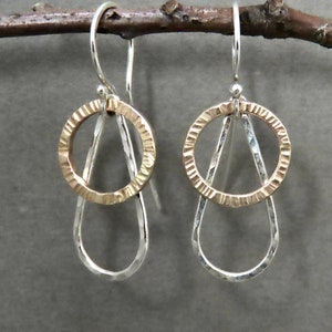 Mixed Metal Teardrop Dangle Earrings, Gold Filled and Sterling Silver