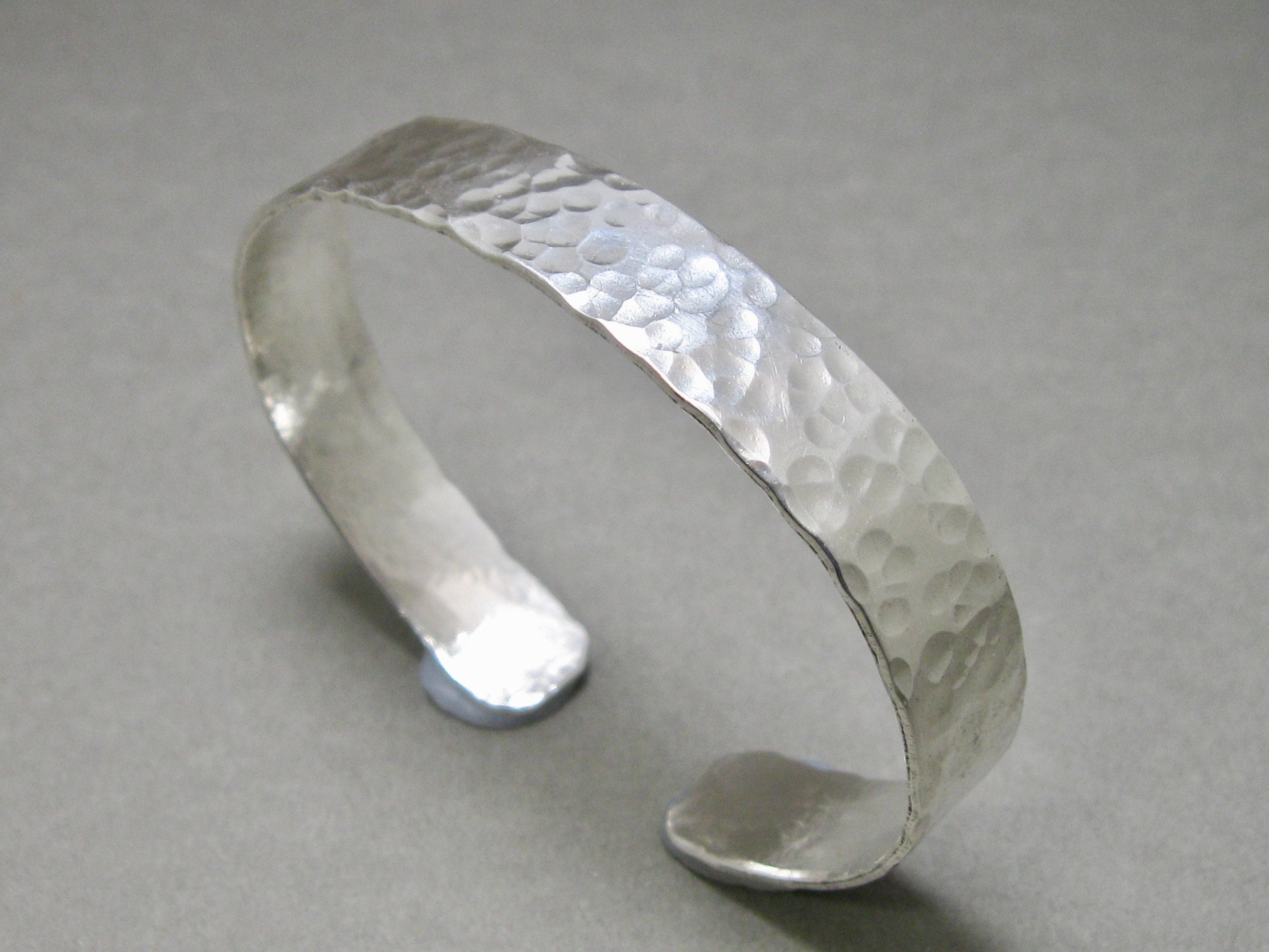 3/8 Inch Hammered Sterling Silver Cuff Bracelet, Hand Forged