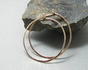 2 inch lightweight minimalist Gold Filled Hoops, Hand Forged, Artisan gold-filled Wire Hoops with self closure, boho hoops, gift for her