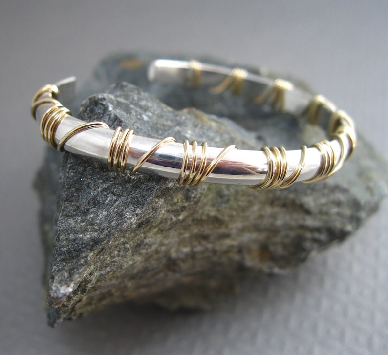 Sterling Medium Cuff Wrapped in 14kt. Gold Filled Wire Mixed Etsy