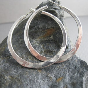 Heavy Sterling Hammered Hoops, Handcrafted Sterling Silver Jewelry, Hammered Sterling Silver 1 1/2 inch Hoops , hand forged artisan earrings