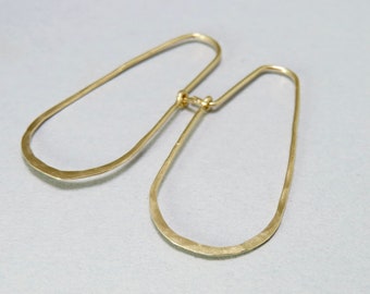 Hammered Gold Filled Elongated Hoop Earrings, Minimalist Boho Style