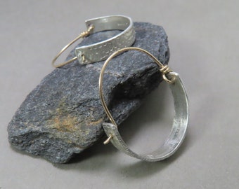 Hand Forged Sterling Silver Hoop Earrings, Gold Filled Wire, Minimalist Boho Jewelry