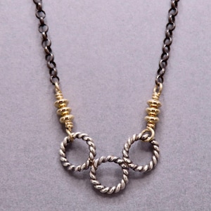 Collier pendentif en métal mélangé gold filled et argent sterling, bijoux en métal mélangé oxydé, chaîne en métal mélangé enveloppée à la main avec rallonge
