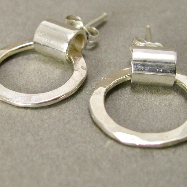3/4  inch Sterling Silver Hammered Hoops, Handcrafted Sterling Silver Jewelry, Hand forged Sterling metalsmith hoop earrings, boho hoops