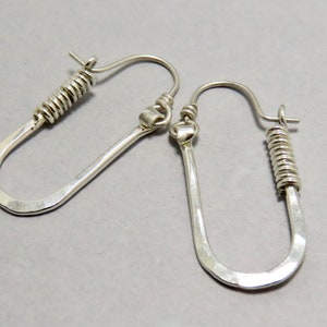 Artisan Hammered Sterling Silver Mini-Hoops with Arm and Spiral Closure, Handmade Hoop Earrings by Liz Blanchflower